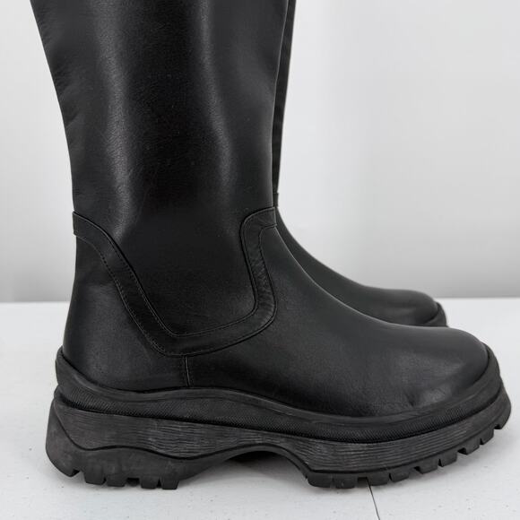 Staud Bow Leather Black Tall Platform Boots Women's Size 36.5 - Picture 2 of 12